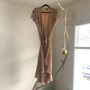 Tan/black pattern sheer, lined wrap dress, sexy!